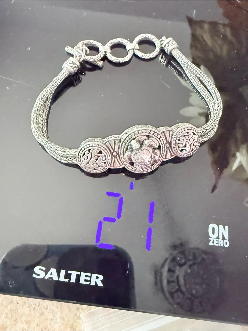 925 Sterling Silver Turtle Double Strand Toggle Bracelet